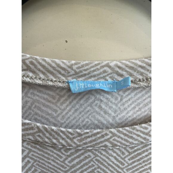 J. McLaughlin Beige White Geometric Pattern Button Sleeve Long sleeve Shirt Smal - Picture 3 of 6